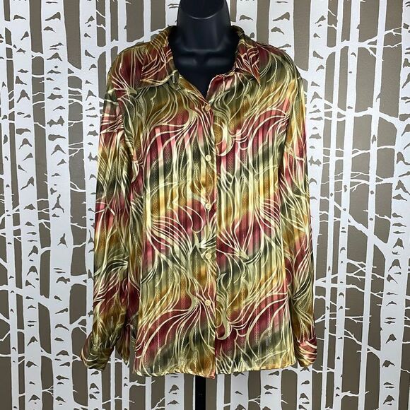 BFA Classics Vintage 90s Gold Metallic Pinstripe Blouse sz L - Picture 1 of 5